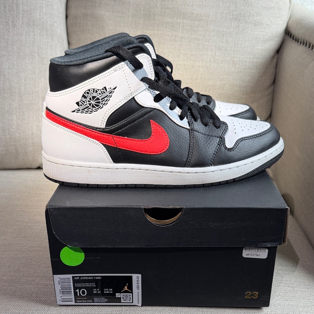 Jordan 1 Mid Black Chile Red White - genuine authentic with box